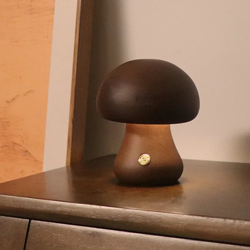 Touch Switch Wooden Mushroom LED Night Lamp