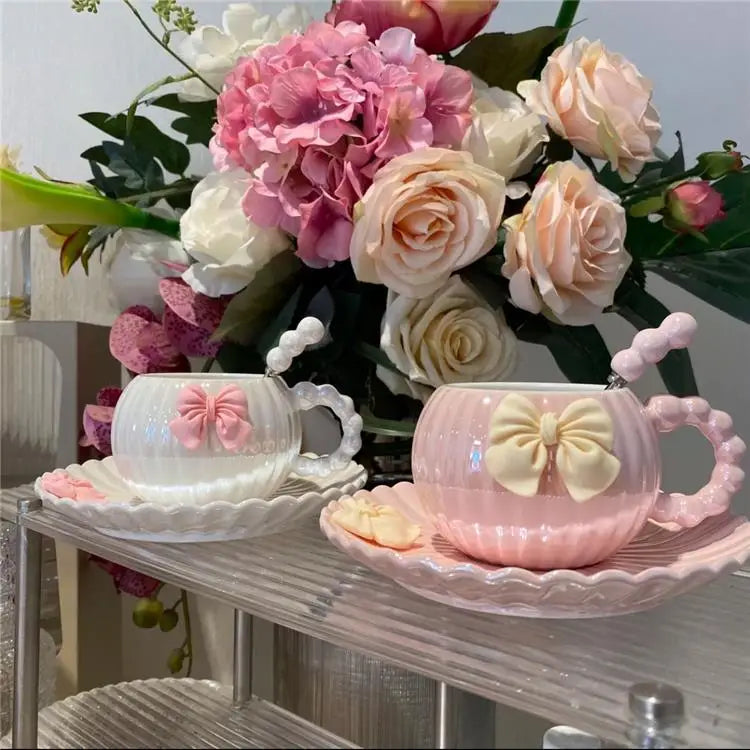 Pastel Bowknot Ribbed Teacup - Image 3