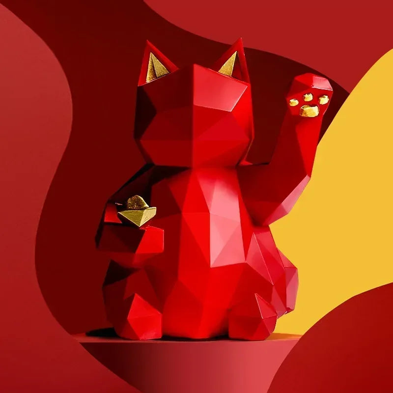Nordic Minimalism Geometry Lucky Cat Statues - Image 3