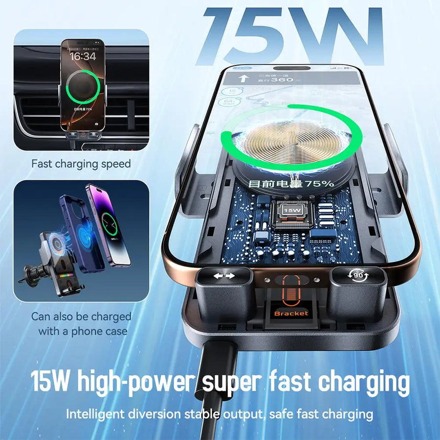 Smart Auto-Clamp Wireless Charger Car Phone Holder - Image 8