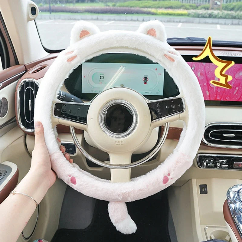 Soft Winter Animal Plush Steering Wheel Cover - Image 2