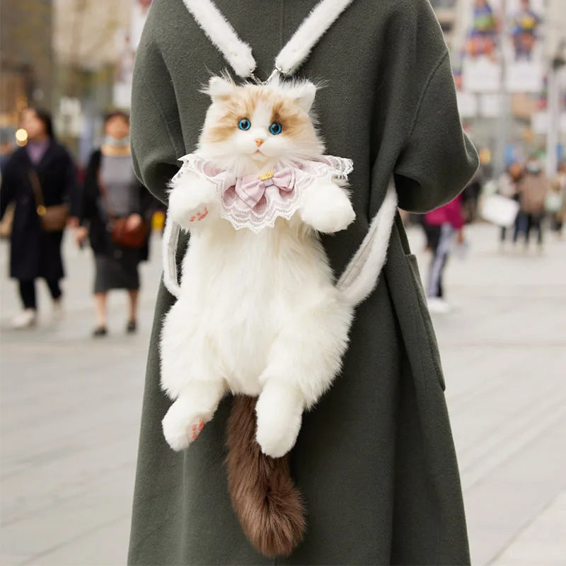 Realistic Cute Plush Cat Backpack - Image 0