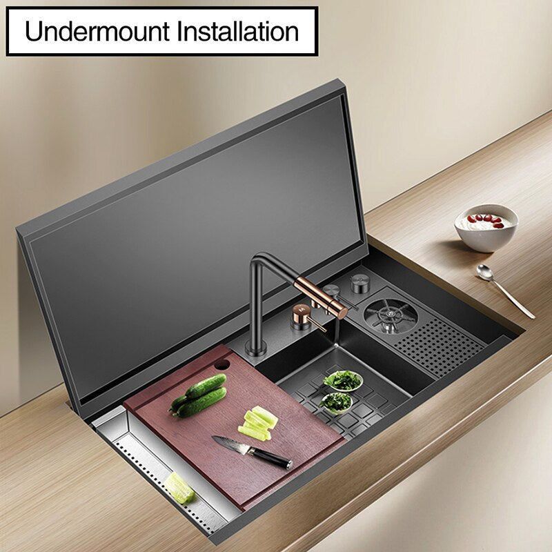 Cup Rinser Nanometer Black Flip Cover Hidden Multifunctional Large Sink - Image 4