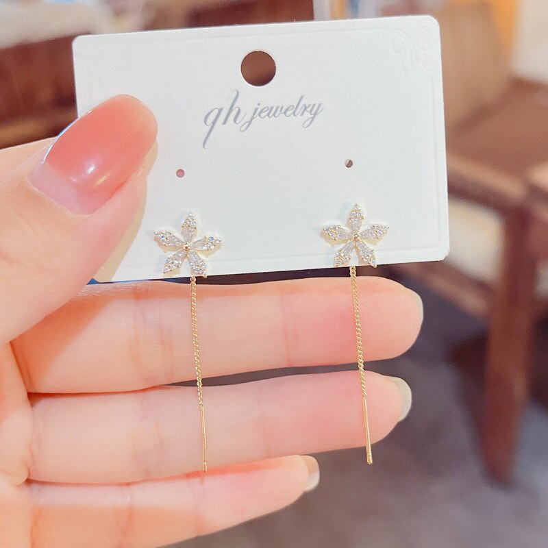 Elegant Flower Long Chain Earrings