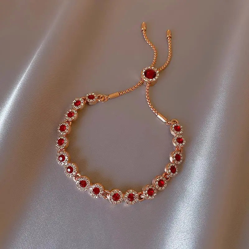 Crimson Charm Rose Gold Adjustable Bracelet