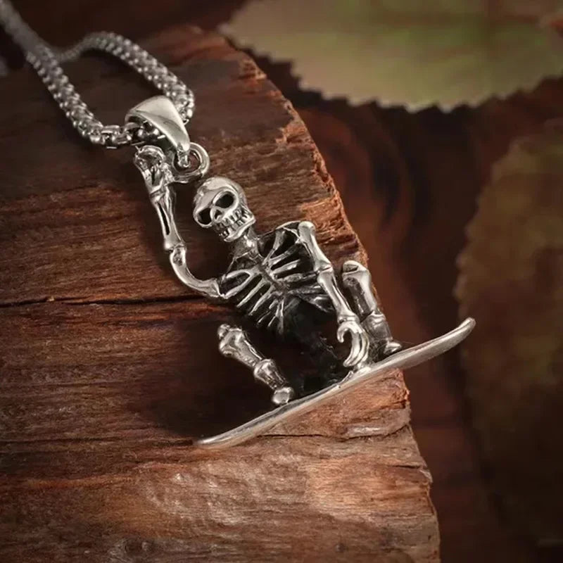 Silver Skeleton Pendant Chain Necklace - Image 6