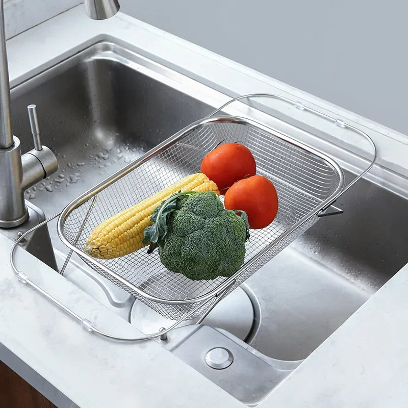 Space-Saving Over-Sink Mesh Strainer Rack