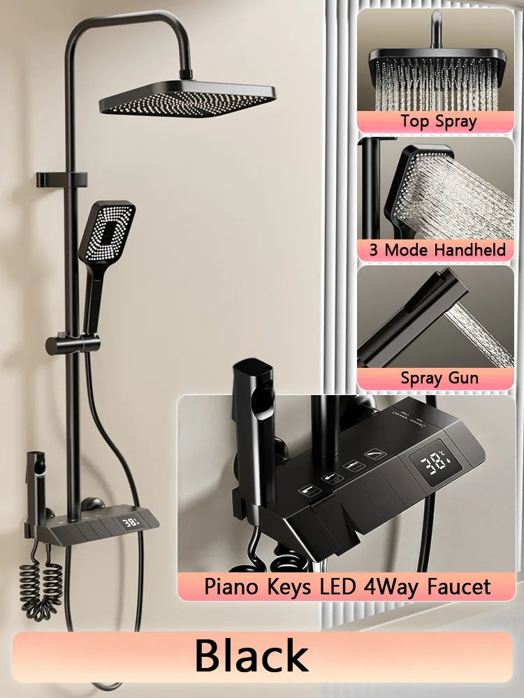Digital Temperature Display Rain Feel Elegant Shower Set - Image 7