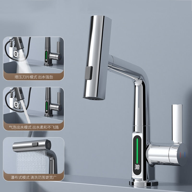 Modern Sleek Waterfall Temperature Display Faucet - Image 3