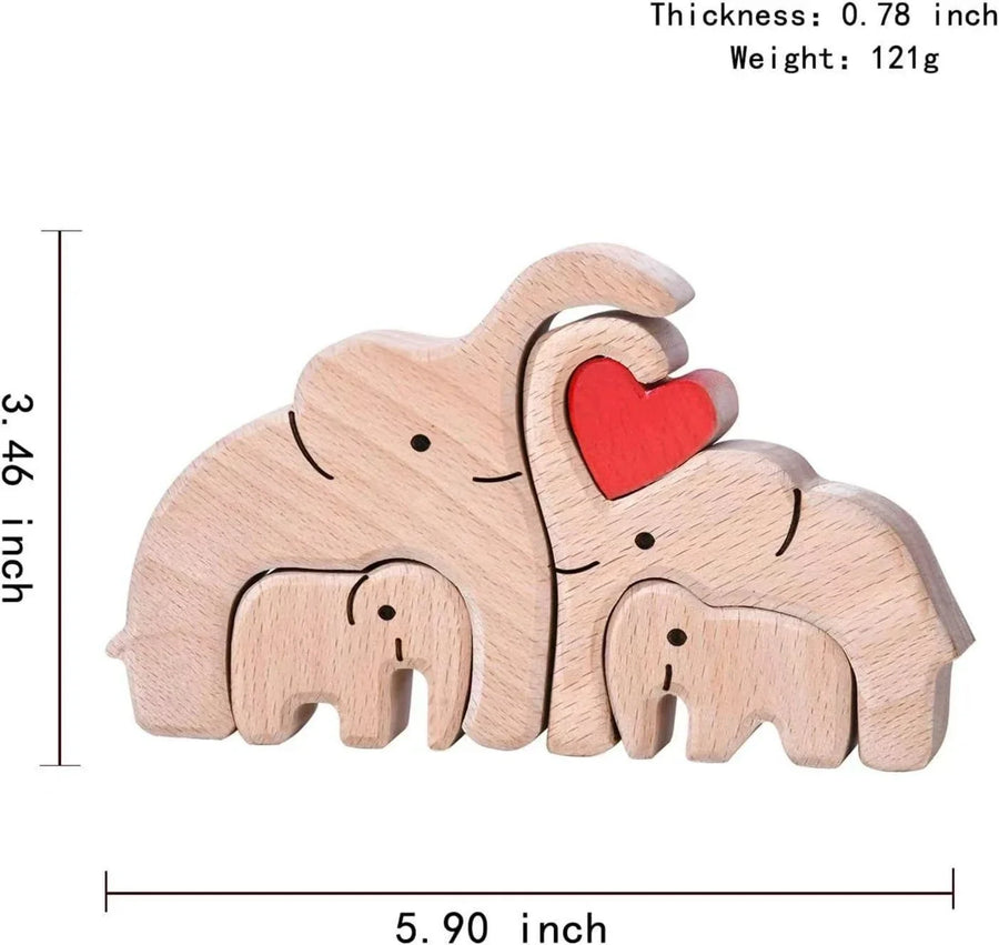 Big & Small Elephant Family Wooden Puzzle Decor