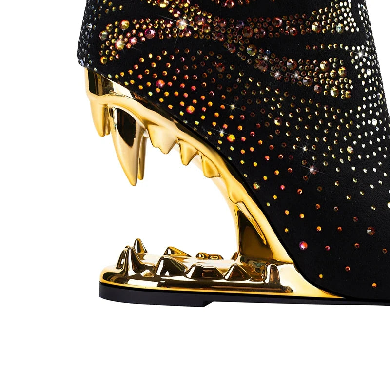 Tiger Gleam Rhinestone Skull High Heel Shoes - Image 5