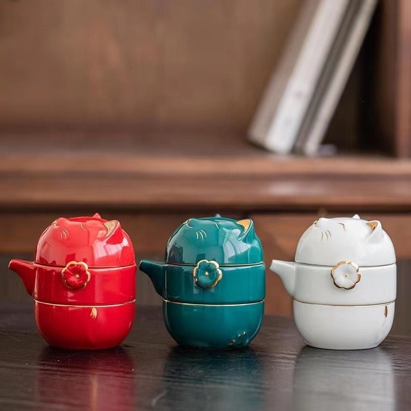 Luck Cat Ceramic Quick Cup Tea Set - Image 1
