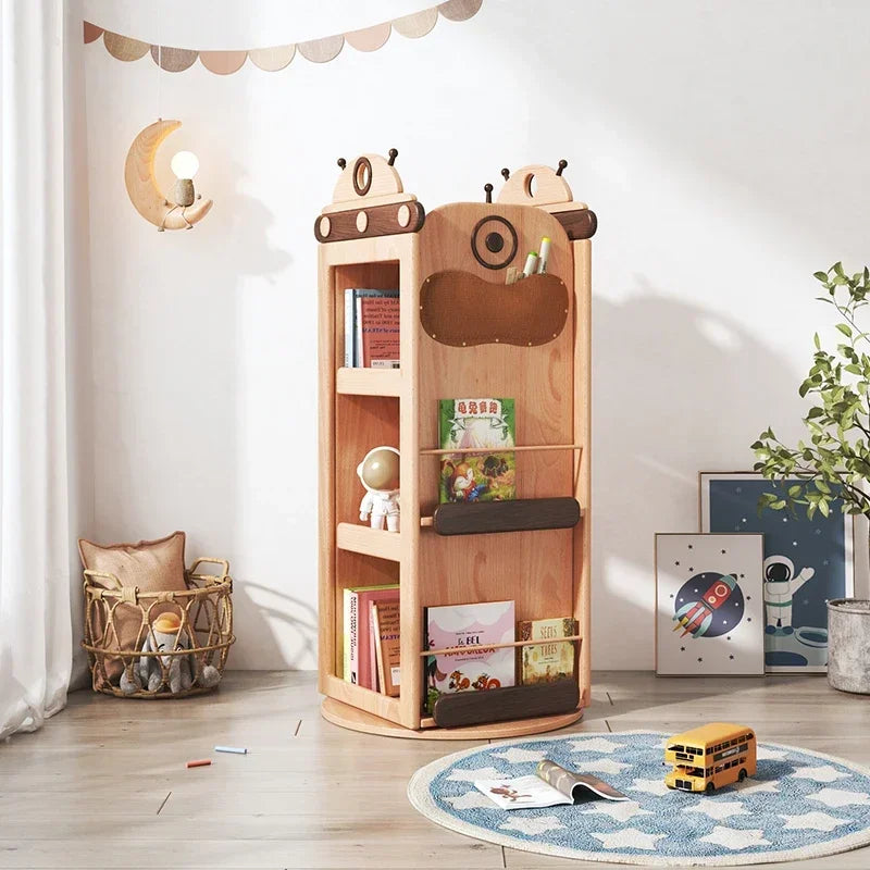 Cosmic Robot Wooden Kids Rotating Bookshelf - Image 1