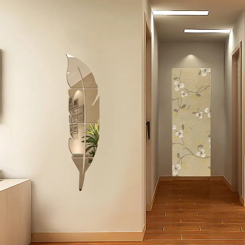 3D Feather Art Mirror Wall Sticker - Image 1
