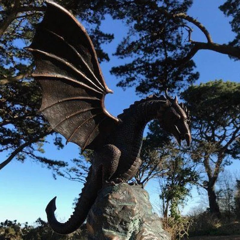 Majestic Fire-Breathing Dragon Fountain Sculpture