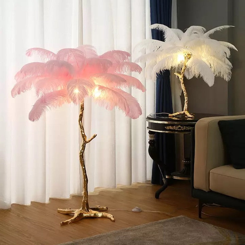 Nordic Glow Luxury Ostrich Feather Chic Floor Lamp - Image 0
