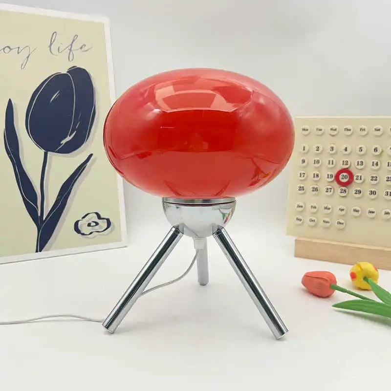 Cherry Dome Glass Mushroom Table Lamp