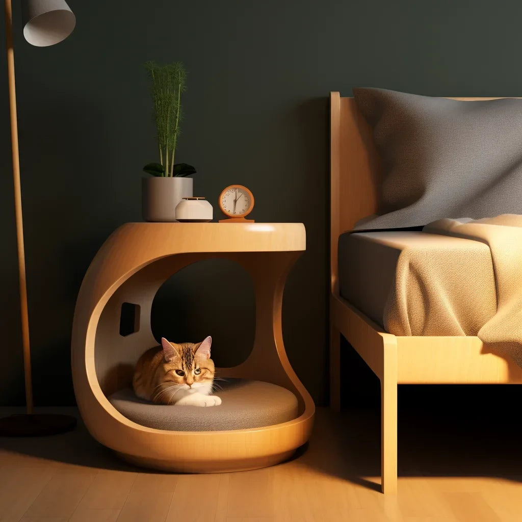 Integrated Cat Bed Nightstand