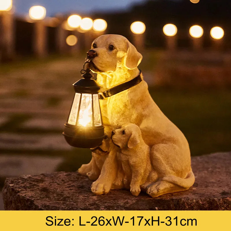 Solar-Powered Outdoor Resin Dog Statue Lamp - Image 4