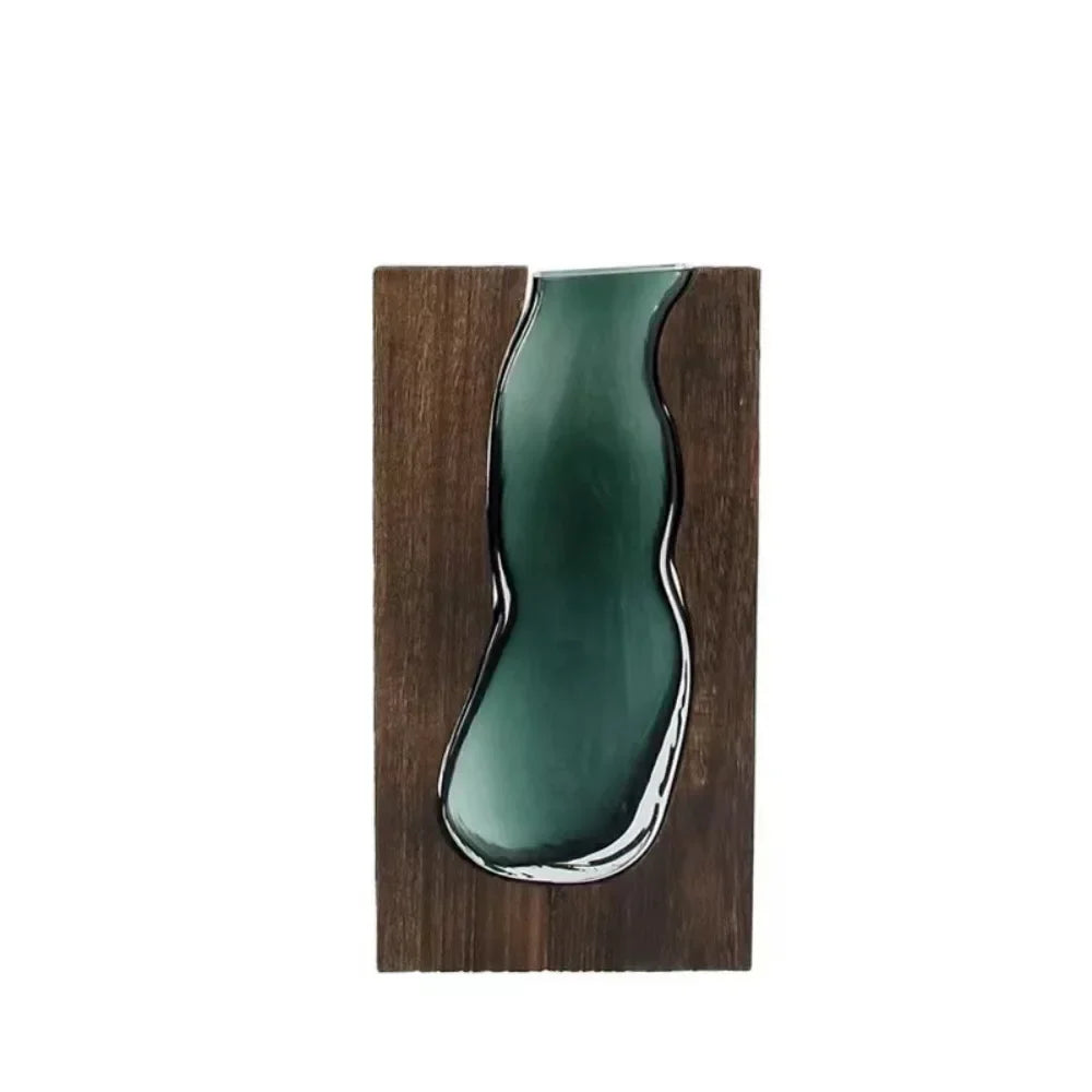 Geometric Wooden Glass Accent Flower Vase - Image 7