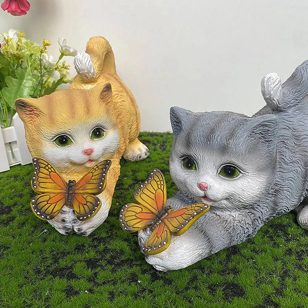 Butterfly Catcher Cat Resin Decorative Lamp