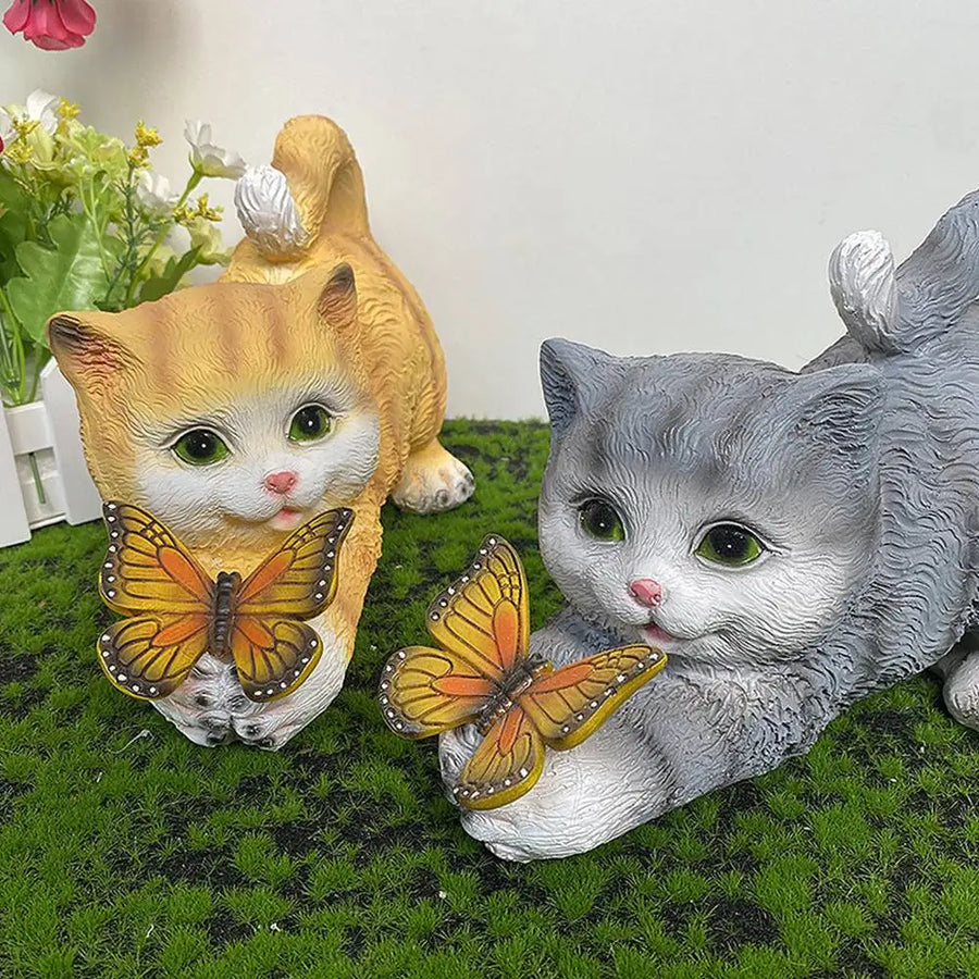 Butterfly Catcher Cat Resin Decorative Lamp - Image 3