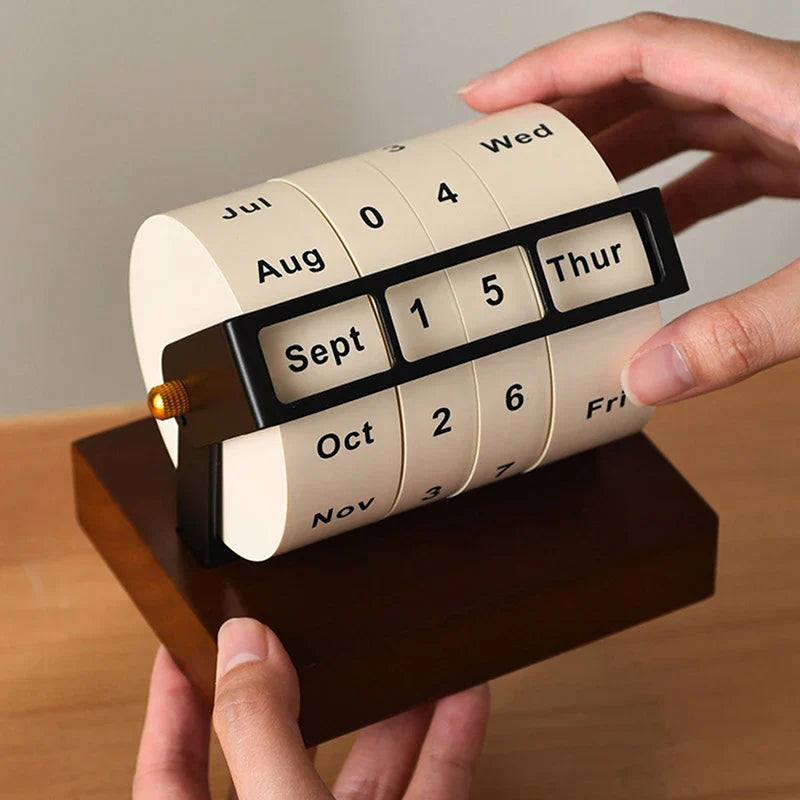 Mid-Century Rotating Wooden Perpetual Desk Calendar - Image 0