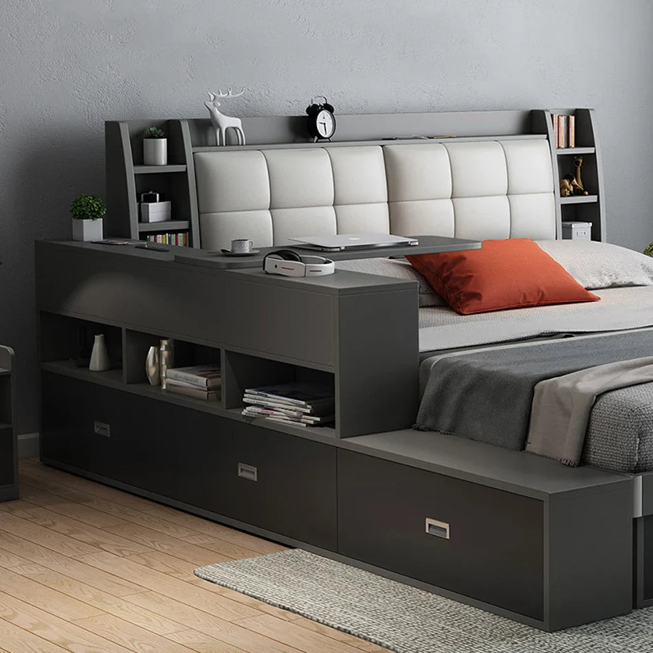 King Space Wooden Built-In Storage Modern Tatami Bed