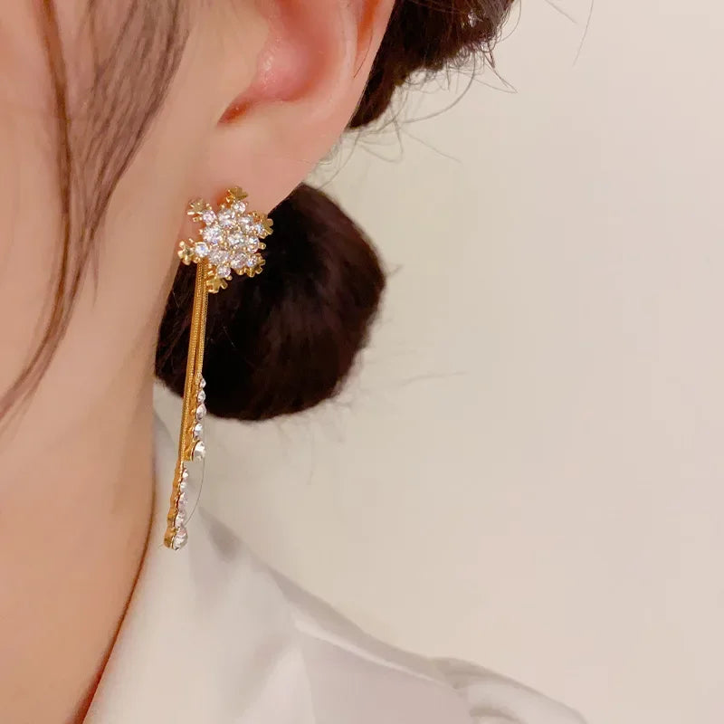 Shiny Snowflake Korean Style Earrings - Image 1