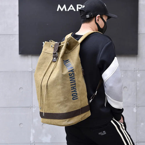Casual Canvas Travel Bucket Backpack - Image 0