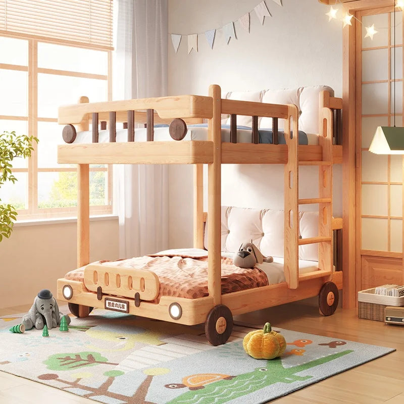 Cute Bus Two-Level Playhouse Wooden Bunk Bed - Image 2