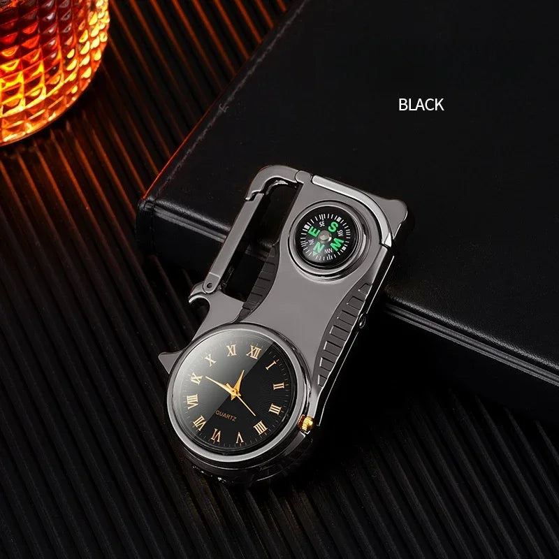 4in1 Windproof Metal Butane Compass Watch Keychain Lighter - Image 4
