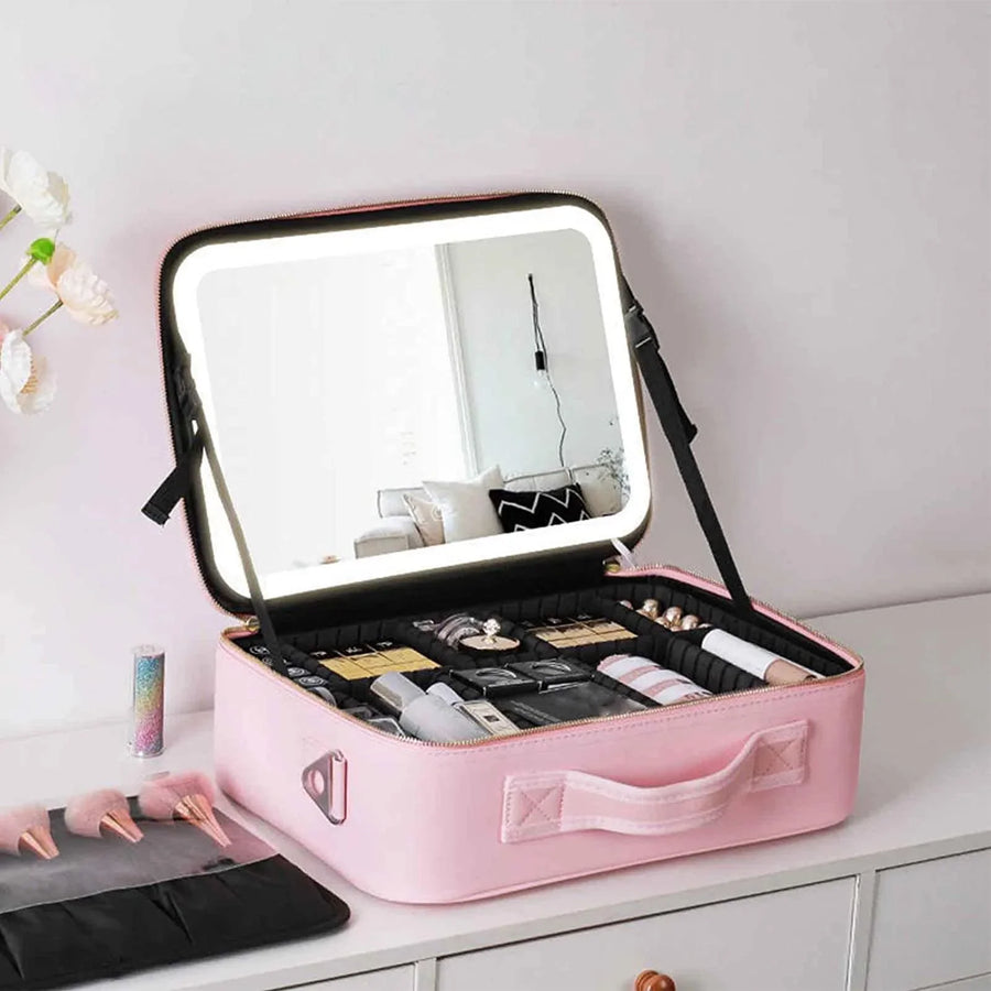 Travel Cosmetic Case LED Mirror Makeup Bag - Image 0