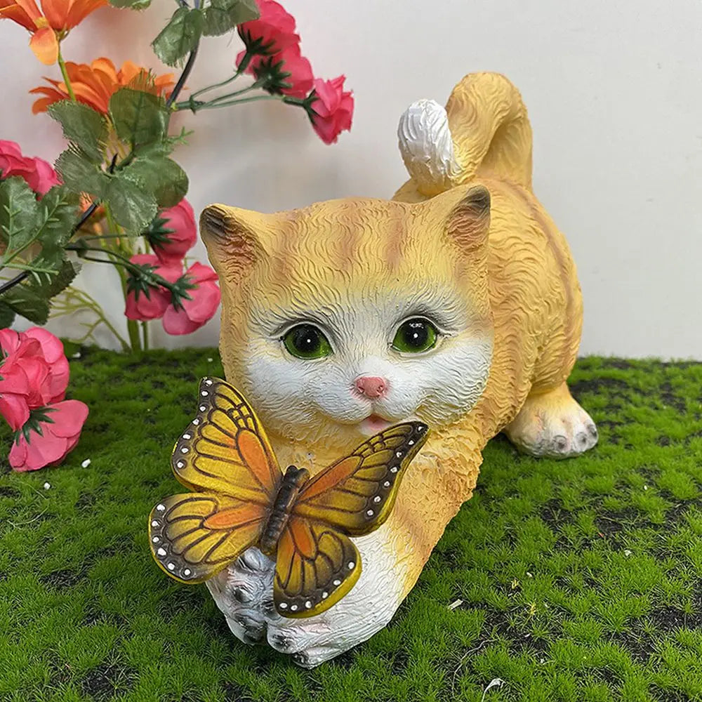 Butterfly Catcher Cat Resin Decorative Lamp