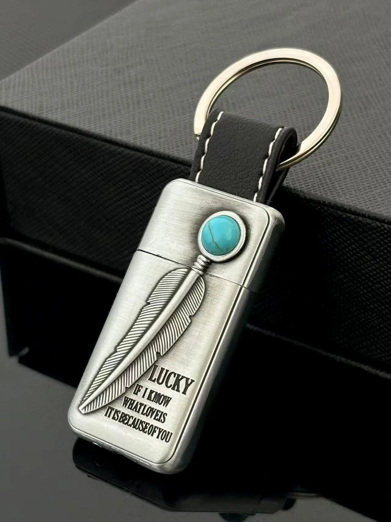 Turquoise Stone Vintage Metal Keychain Lighter - Image 5