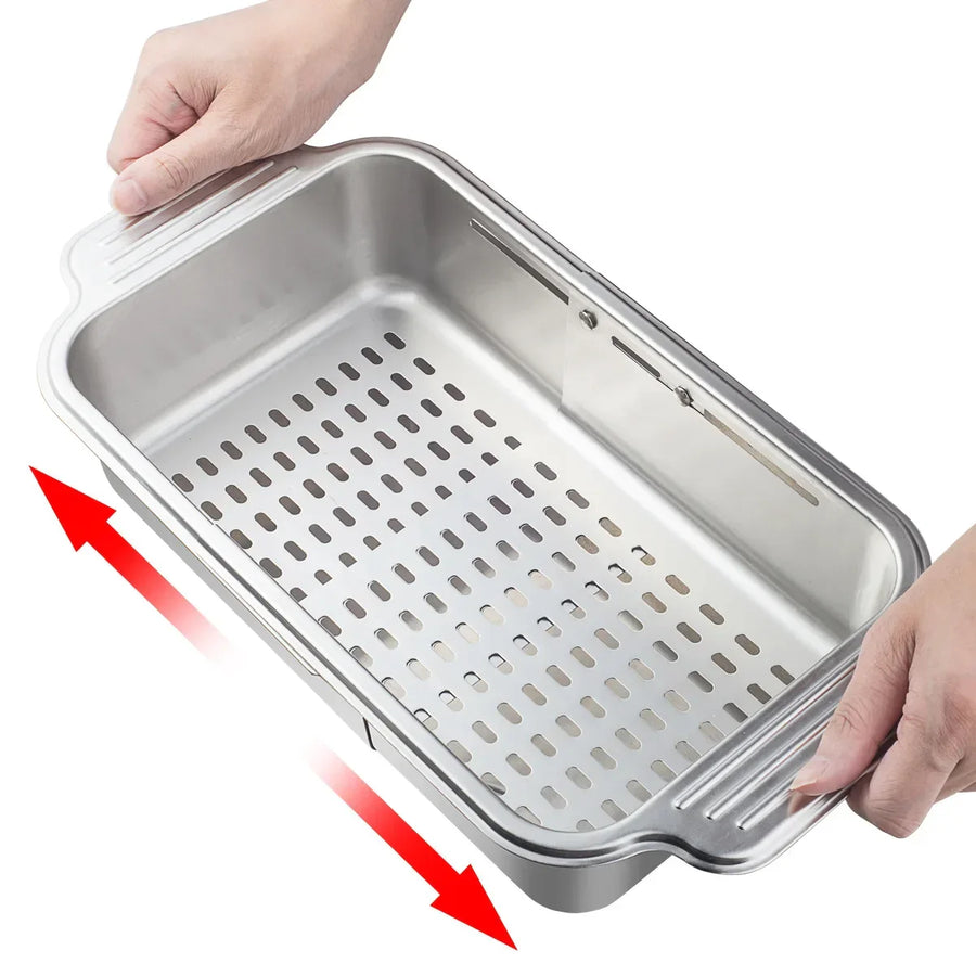 Retractable Over Sink Stainless Steel Vegetable Drain Basket - Image 4