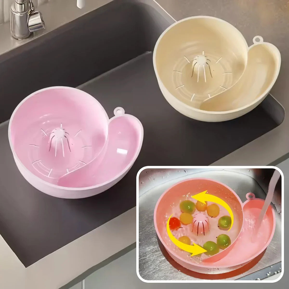 Spiral Flow Fruit Vegetable Cleaning Drainer Bowl - Image 1