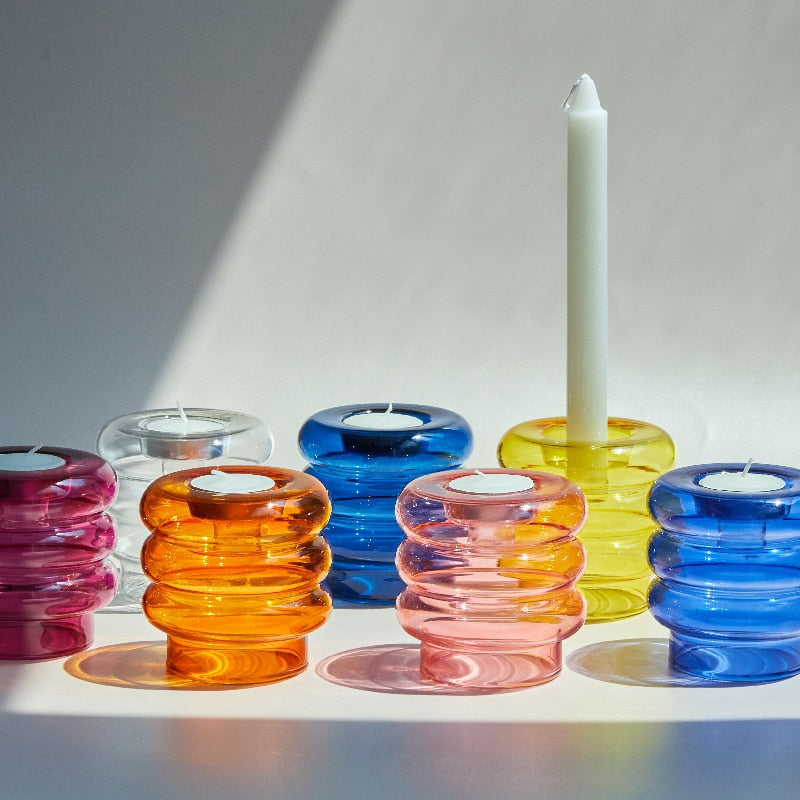 Dual Glass Spiral Candle Holder - Image 1