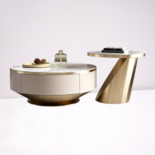 Chich Stone Elegant Modern Marble Coffee Table Set - Image 7