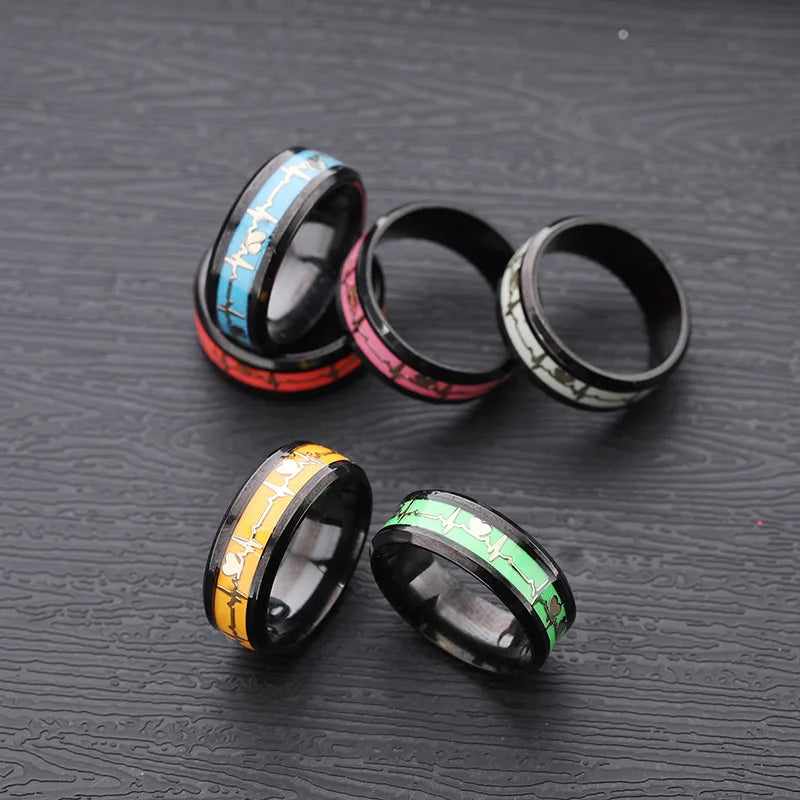 Heart Beat Titanium Steel Couple Rings - Image 4