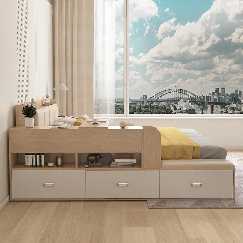 Hidden Compartment Lift-Up Storage Bookshelf Platform Bed - Image 3