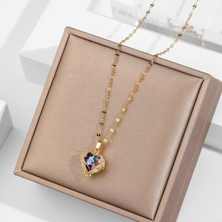Ocean Heart Stainless Steel Zircon Necklace - Image 4