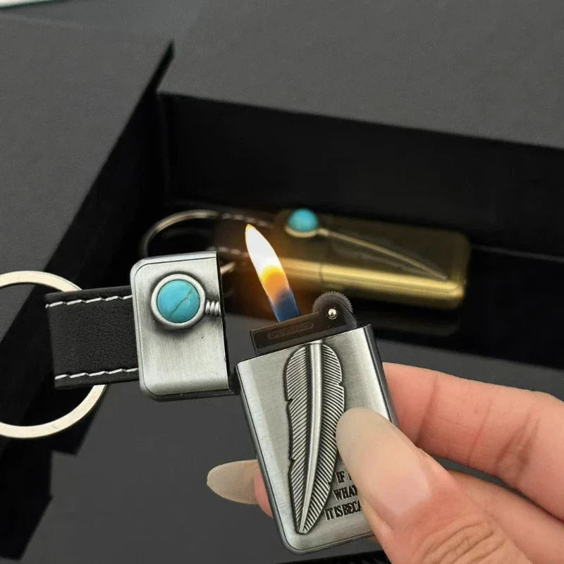 Turquoise Stone Vintage Metal Keychain Lighter - Image 1