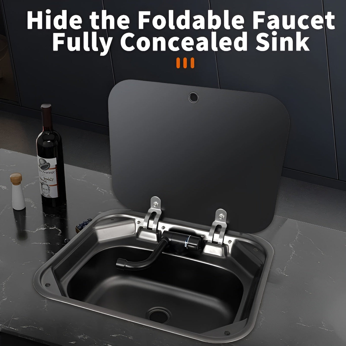 Hidden Foldable Faucet Stainless Steel Kitchen Sink - Image 4