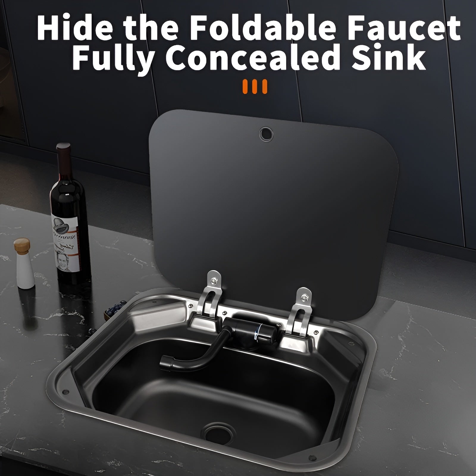 Hidden Foldable Faucet Stainless Steel Kitchen Sink - Image 4