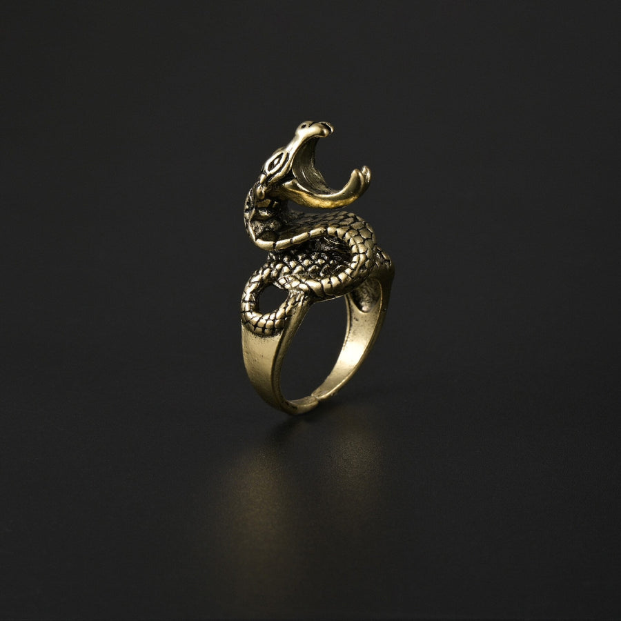 Retro Mystical Time Brass Dragon Ring - Image 2