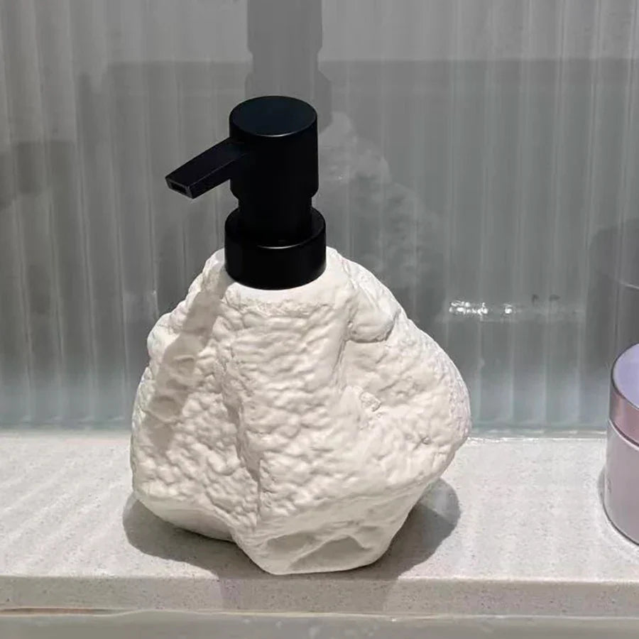 Sculptural Stone-Textured Ceramic Soap Dispenser - Image 4