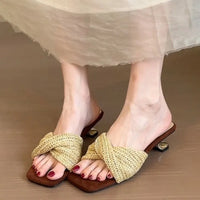 Breeze Mule Knit Square Toe Heeled Sandals - Image 3