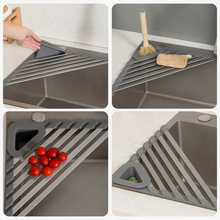 Sink Mounted Triangle Drainage Rack Kitchen Storage Shelf - Image 2