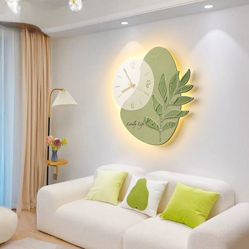 Elegant Leaf LED Silent Wall Clock